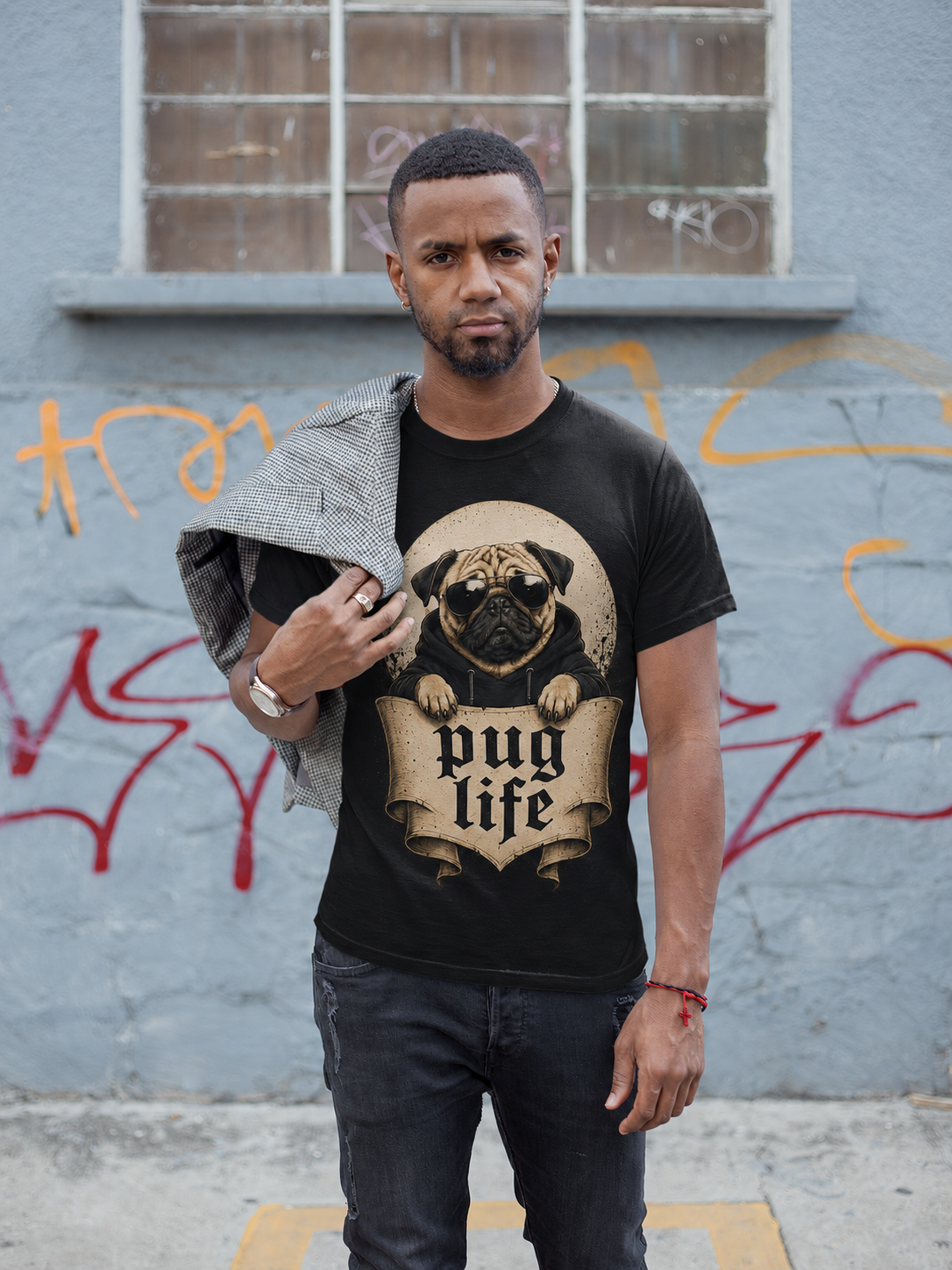 Vintage Pug Graphic Tee - Front Print
