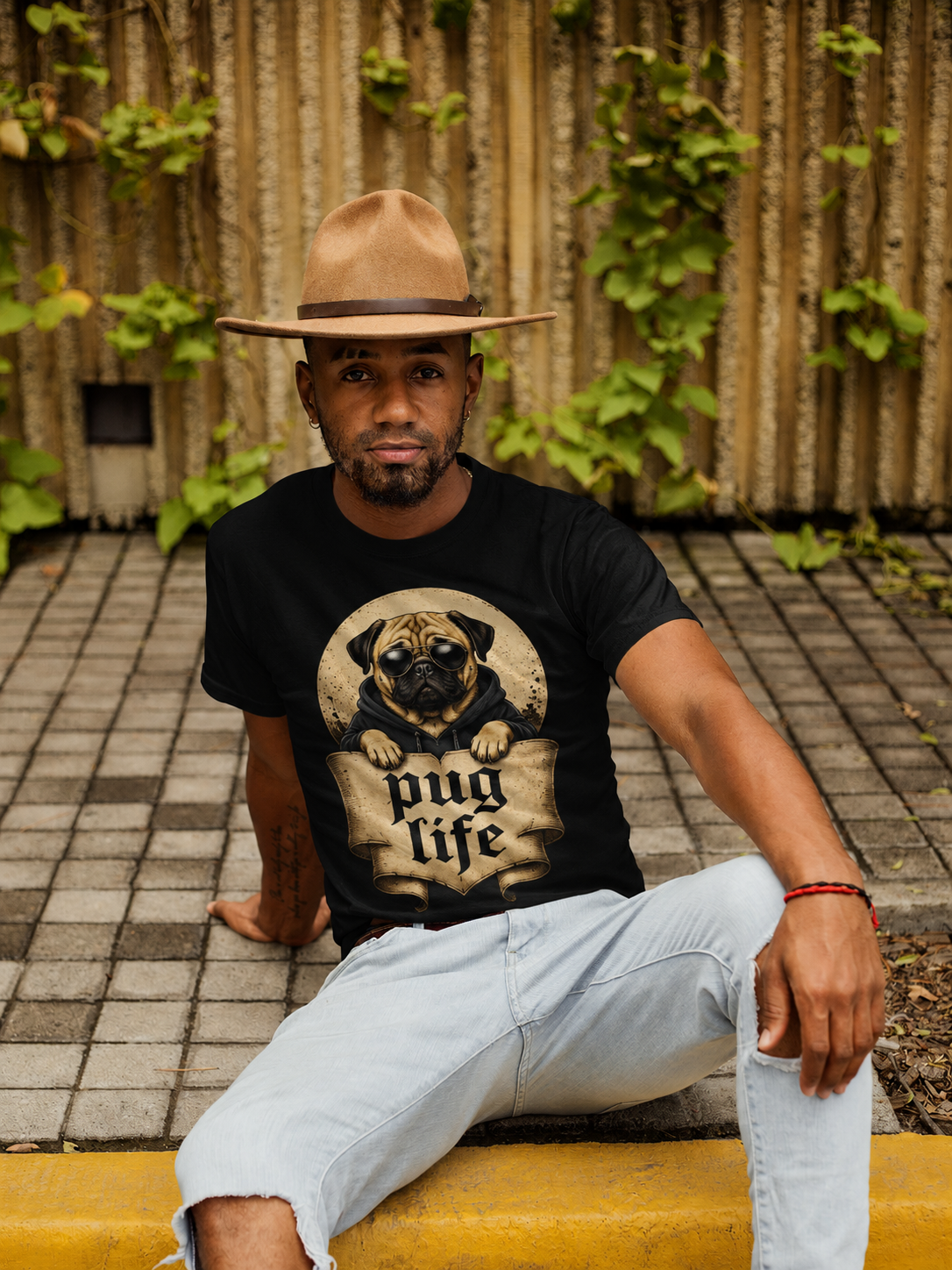 Vintage Pug Graphic Tee - Front Print